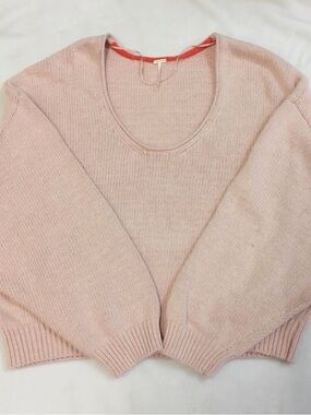 Free People “Perfect Day” Sweater Pink Cropped Cotton Knit Pullover - M